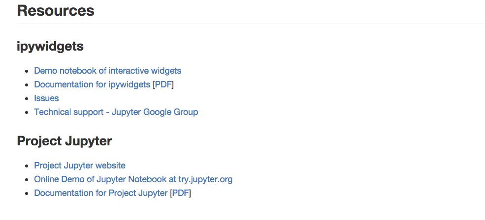 Resources section in 